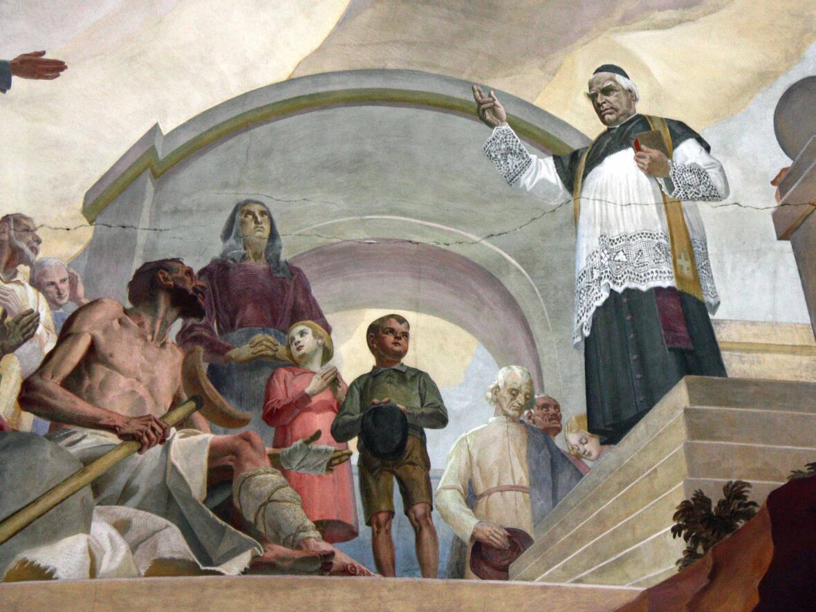 Bildliche Darstellung von Pfarrer Kneipp in der Pfarrkirche St. Justina in Bad Wörishofen. (Foto: Laura Kotonski)