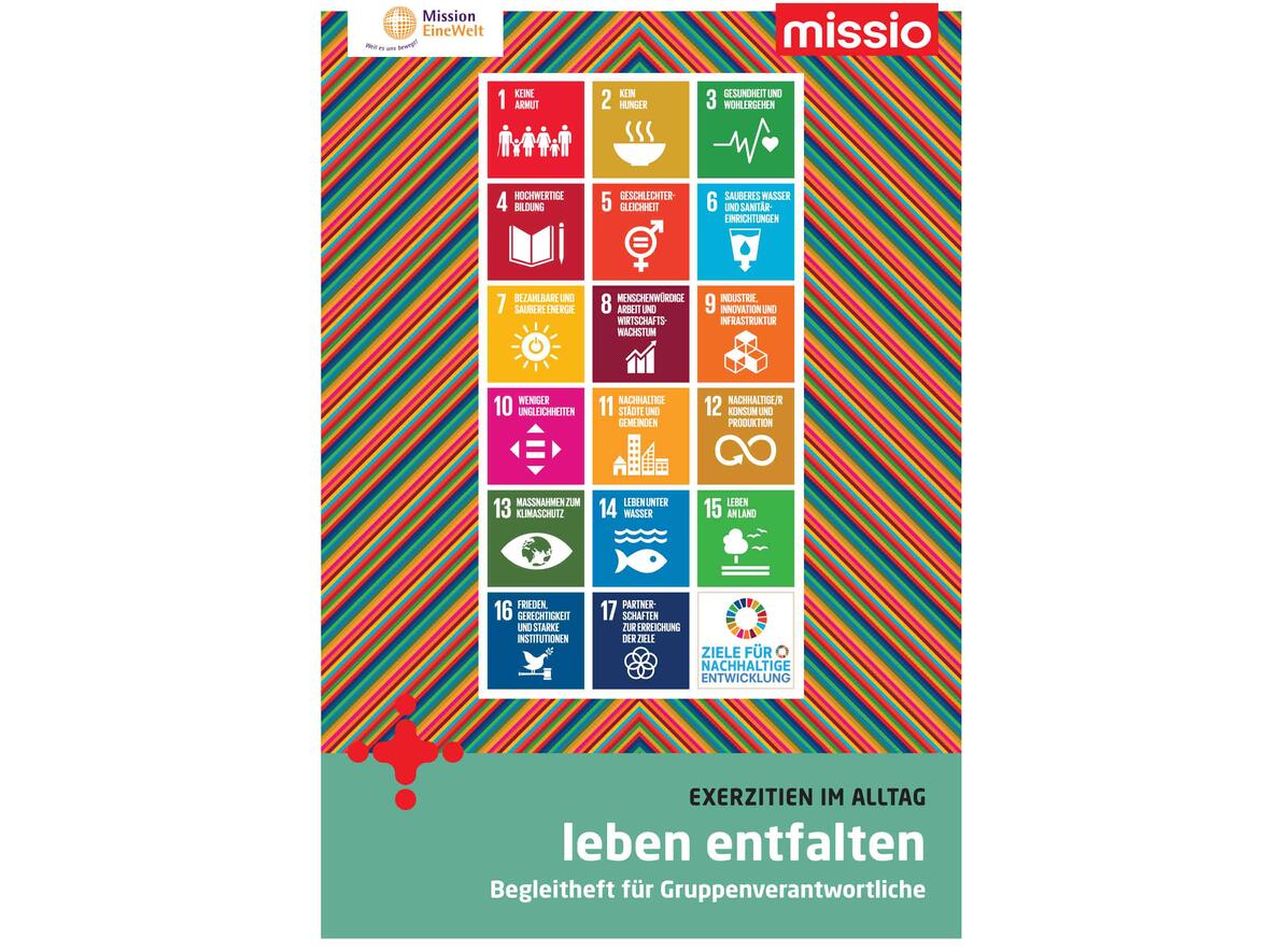Auf den Unterlagen abgebildet: die 17 SDG (Grafik: missio)