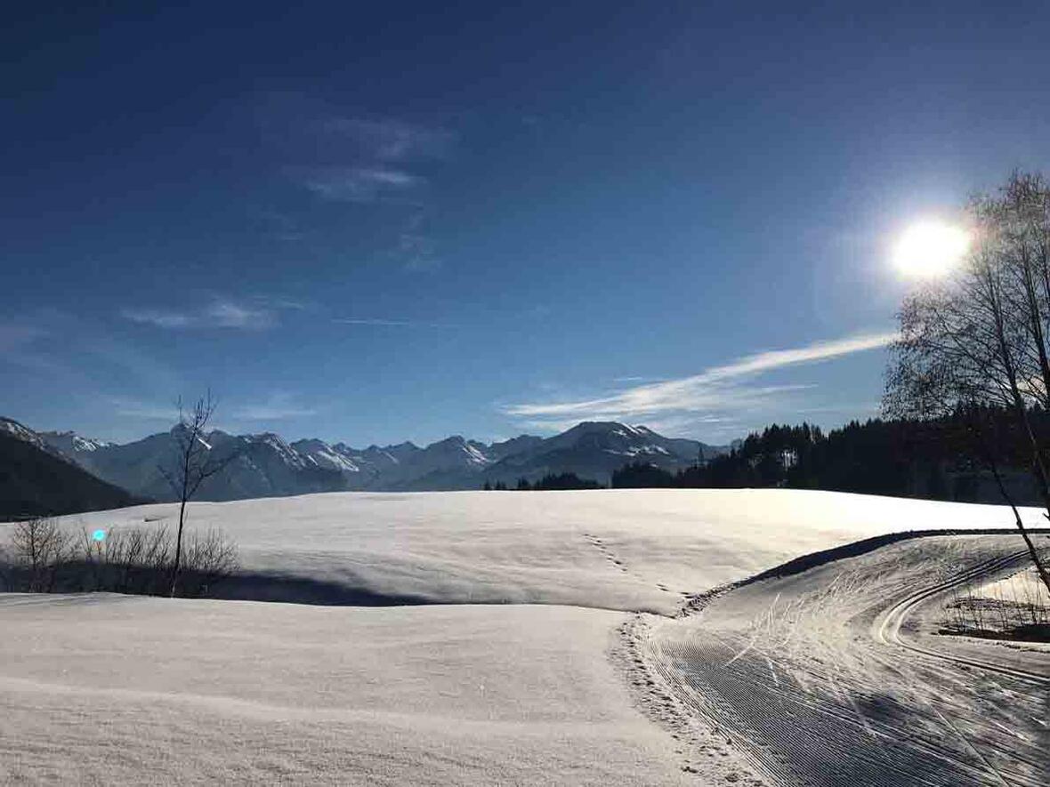 Winterlandschaft mit Blick auf die Allgäuer Alpen: Solche Winter werden leider immer seltener (Symbolfoto: Karl-Georg Michel)