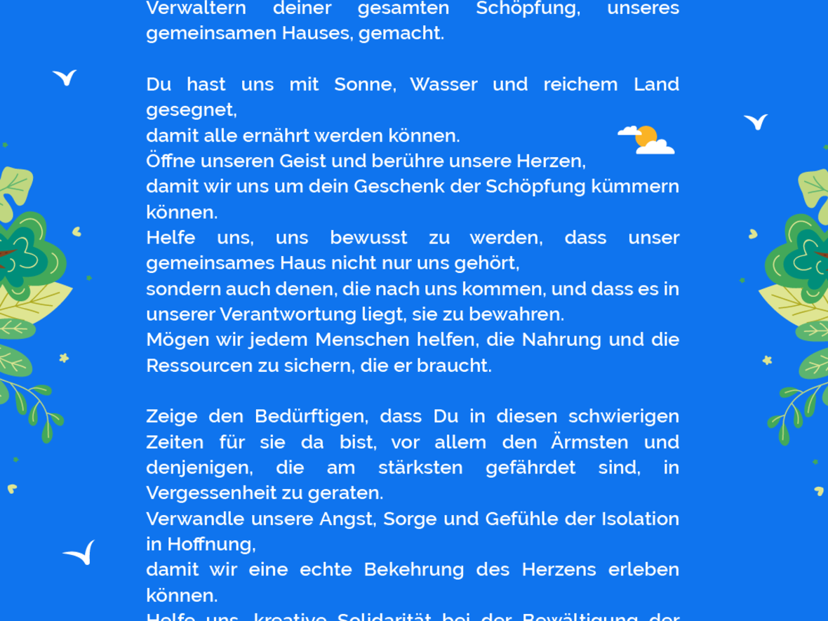Gebet vom 24. Mai 2020 zu Laudato Si 
