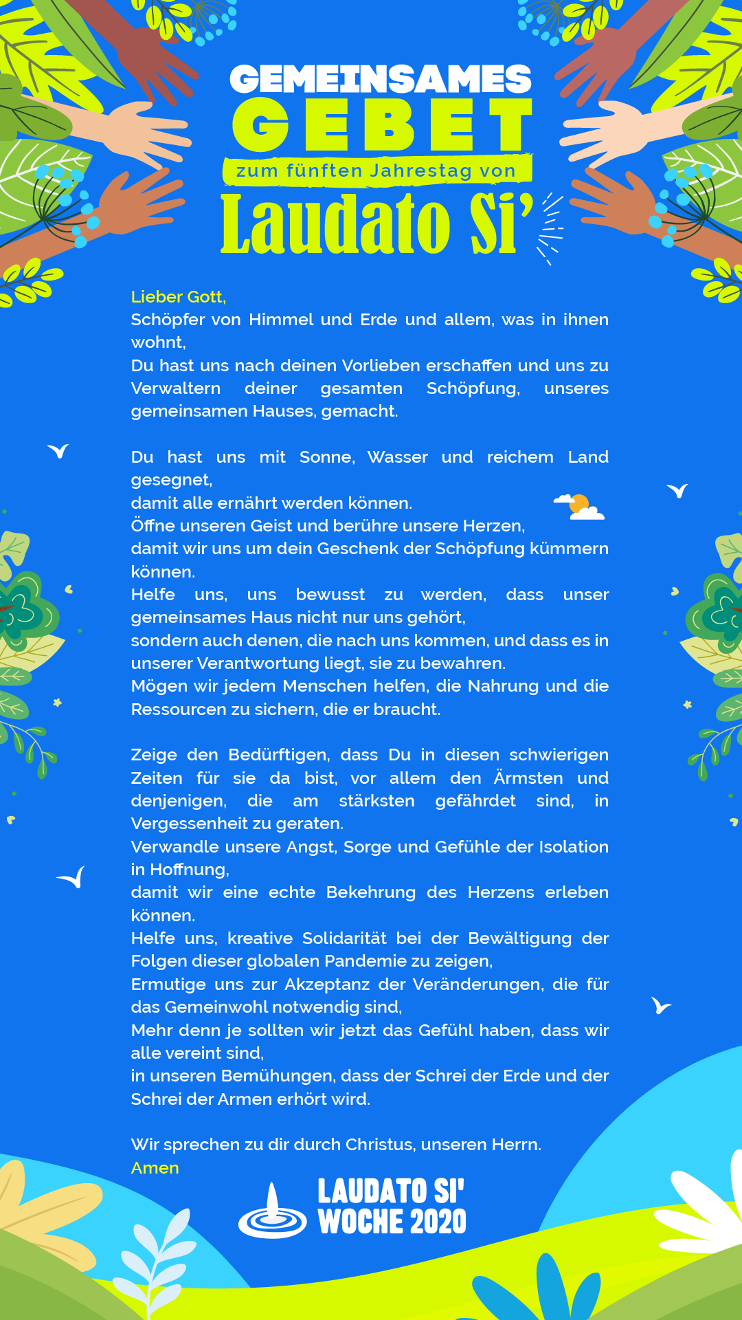 Gebet vom 24. Mai 2020 zu Laudato Si 