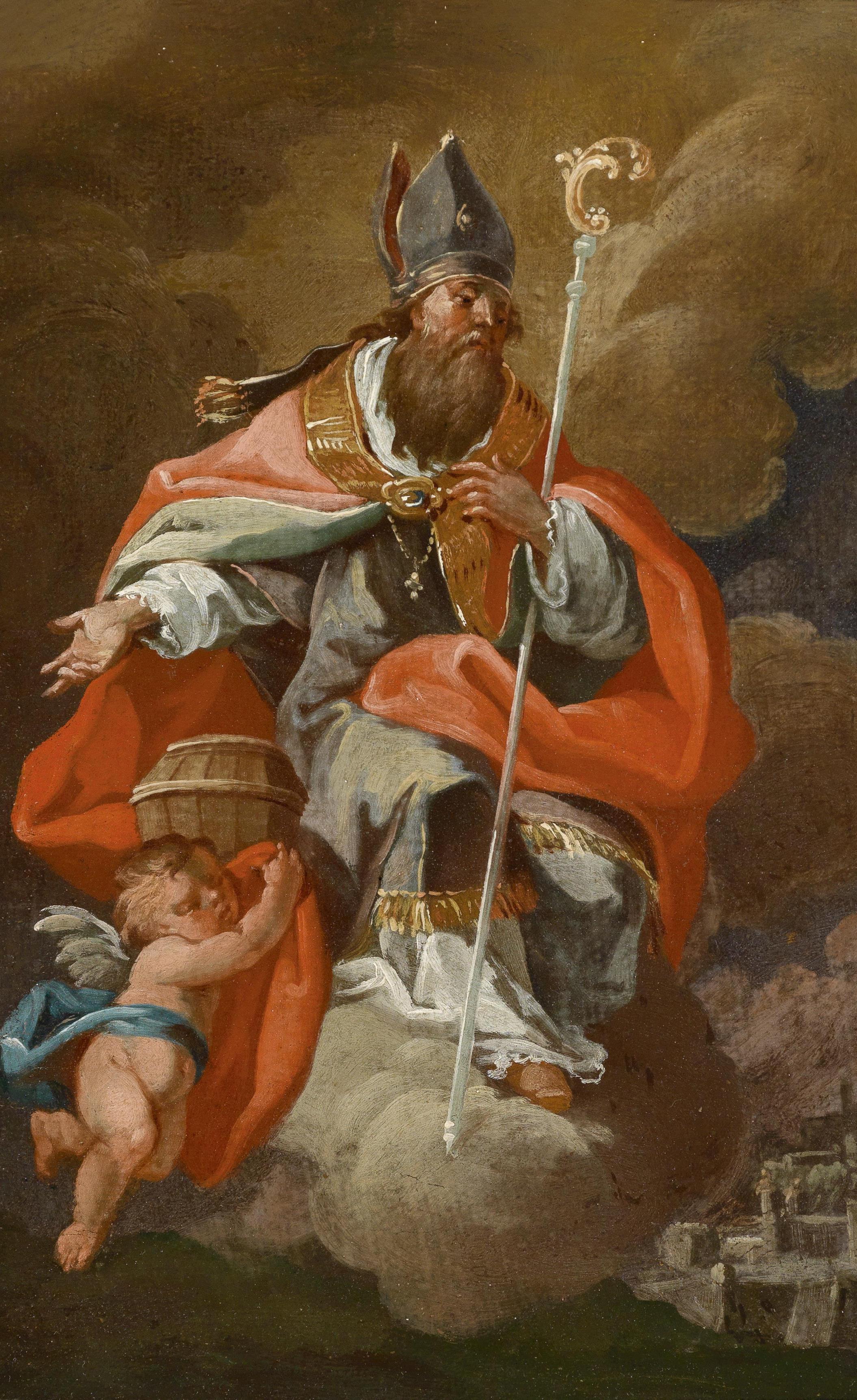 Schule von Paul Troger, Der heilige Rupert über Salzburg schwebend, 18. Jh.