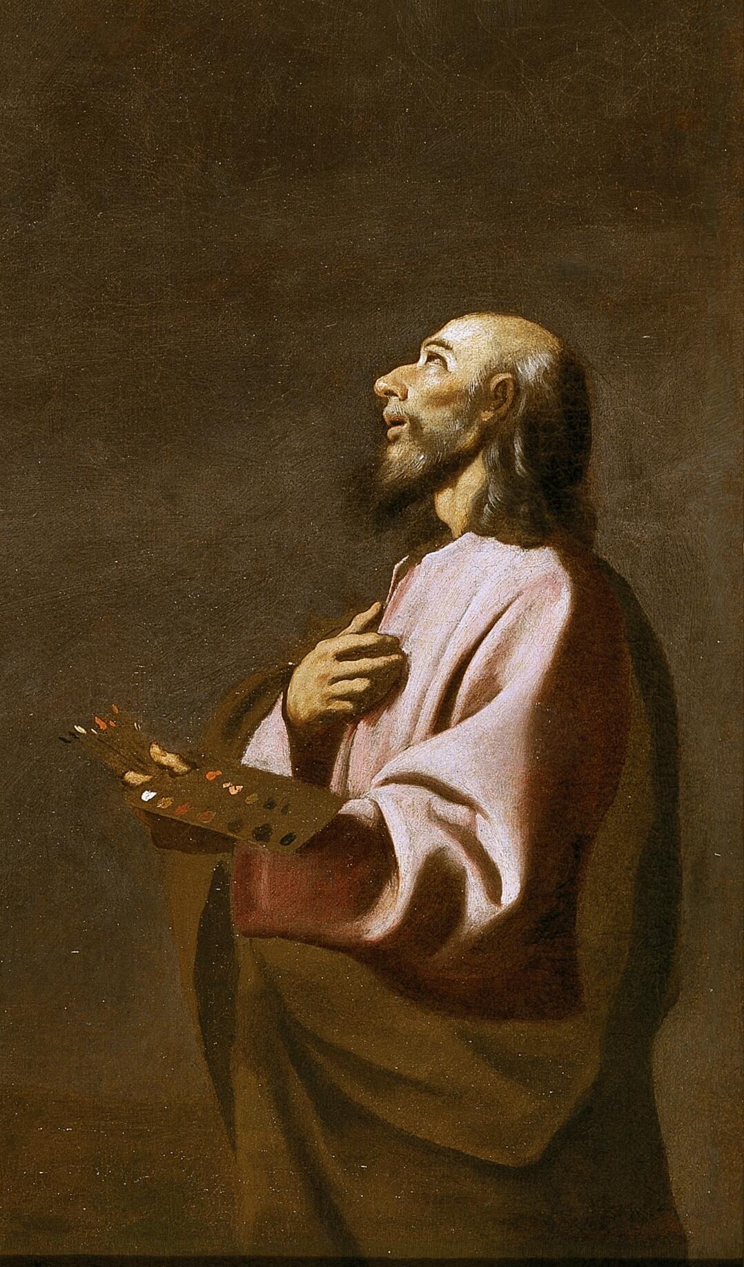 Francisco de Zurbarán, Selbstportrait als Lukas vor dem Gekreuzigten (Ausschnitt), 1630–1639, Museo del Prado, Madrid