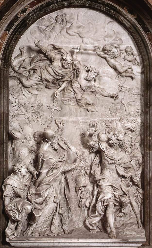 Leo I. und Attila, Altarrelief von Alessandro Algardi im Petersdom, 1646–1653