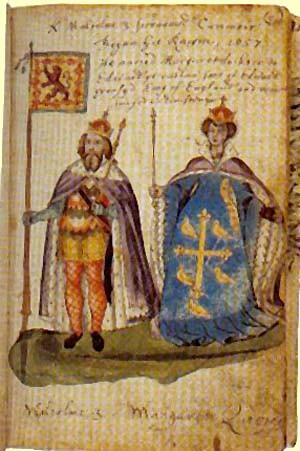 Margaret und Malcolm, Buchillustration des 16. Jahrhunderts