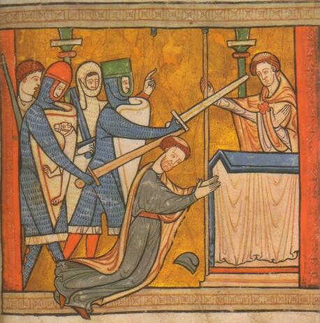 Thomas’ Martyrium vor dem Altar der Kathedrale von Canterbury, Buchmalerei, 12. Jahrhundert