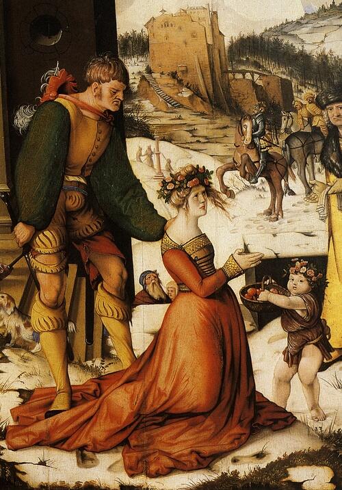 Hans Baldung Grien, Das Blumenwunder der hl. Dorothea (Ausschnitt), 1516, Nationalgalerie, Prag