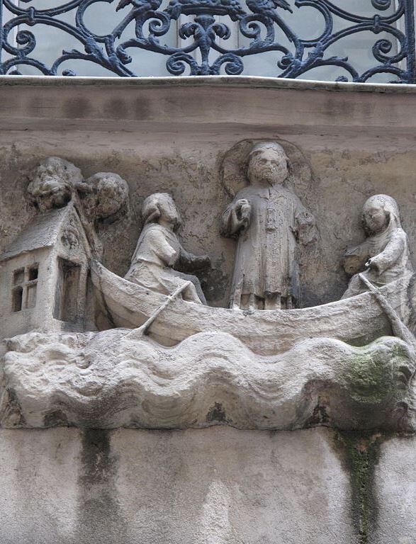 Julian und seiner Frau wird die Erlösung angekündigt. Pariser Hausrelief, 14. Jahrhundert