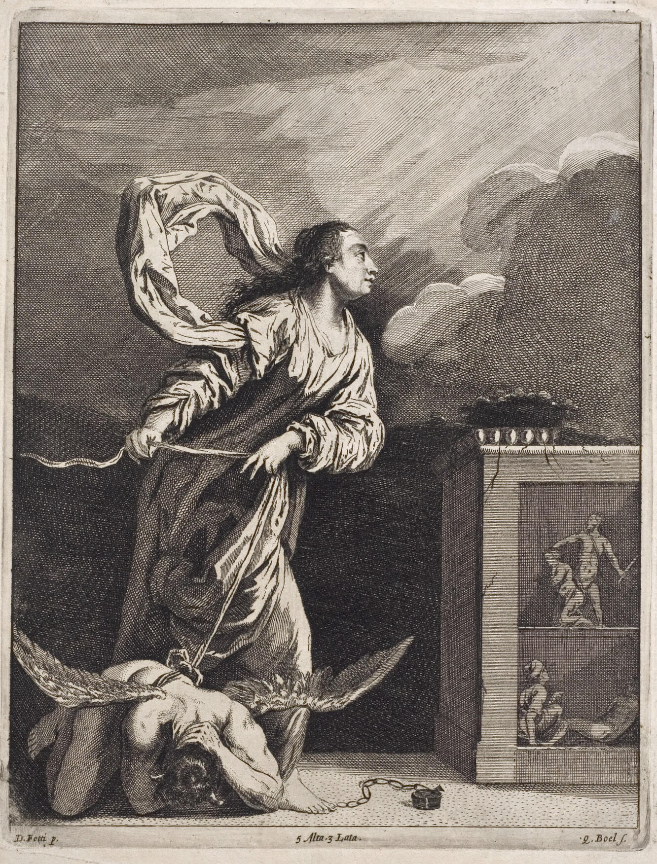 Reproduktion nach Domenico Fetti, Die hl. Juliana von Nikomedien besiegt den Teufel, 1660, Fürstlich Waldecksche Hofbibliothek Arolsen (CC-BY-SA 3.0)
