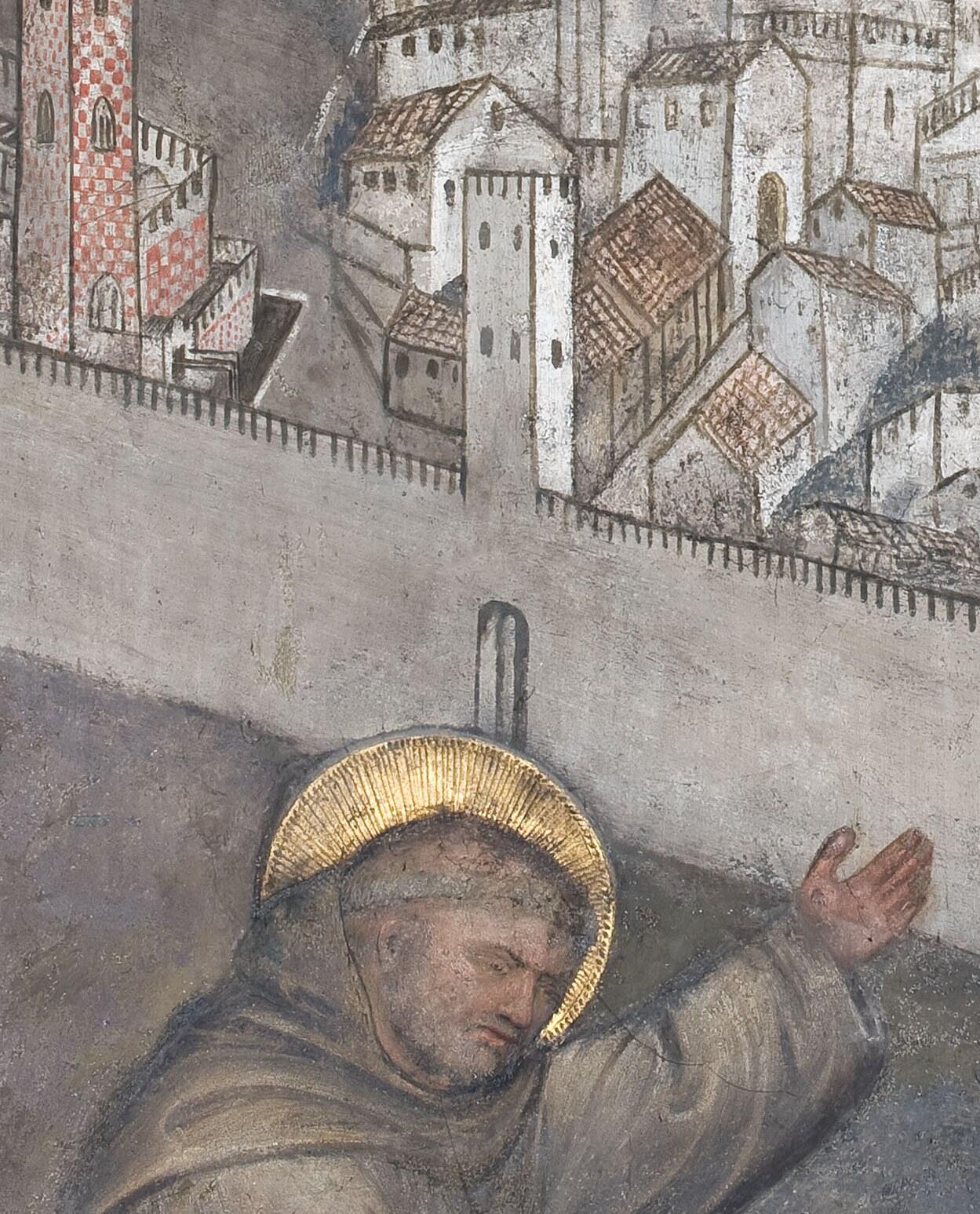 Giusto de’ Menabuoi, Lukas Belludi vor einer Ansicht Paduas (Ausschnitt), um 1376, Cappella Belludi, Antoniusbasilika Padua