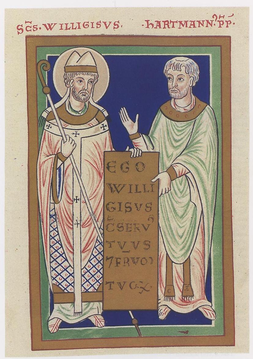 Willigis mit Hartmann, Willigis-Offizium, 12. Jahrhundert, Universitätsbibliothek Moskau
