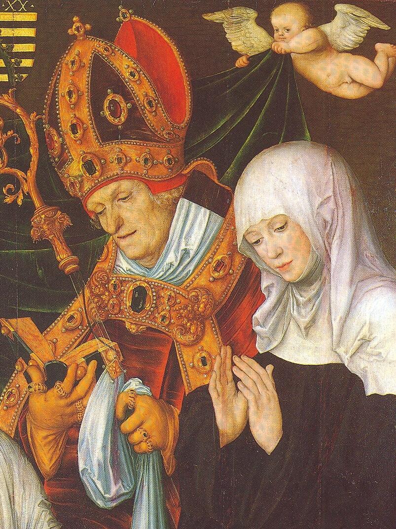 Lukas Cranach d.Ä., Die hl. Walburga mit dem hl. Willibald (Ausschnitt), 1520, Staatsgalerie in der Neuen Residenz, Bamberg