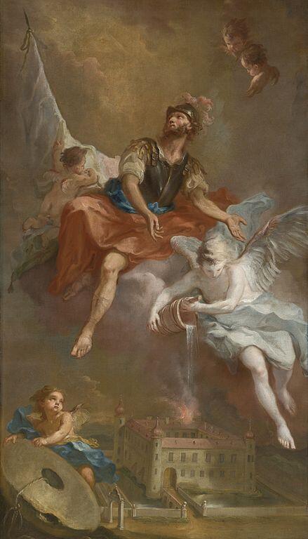 Martin Johann Schmidt (Kremser Schmidt), Der hl. Florian rettet Schloss Stockern, 1772, Pfarrkirche St. Vitus, Stockern