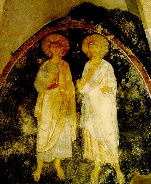 Mit Stephan, Fresko in der Gisela-Kapelle der St. Michaelskathedrale von Veszprém, 13. Jahrhundert