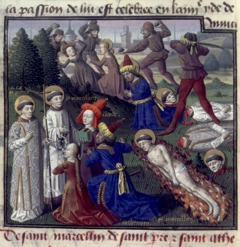 Martyrium der hl. Marcellinus und Petrus, Speculum historiale des Vincentius Bellovacensis, 15. Jahrhundert