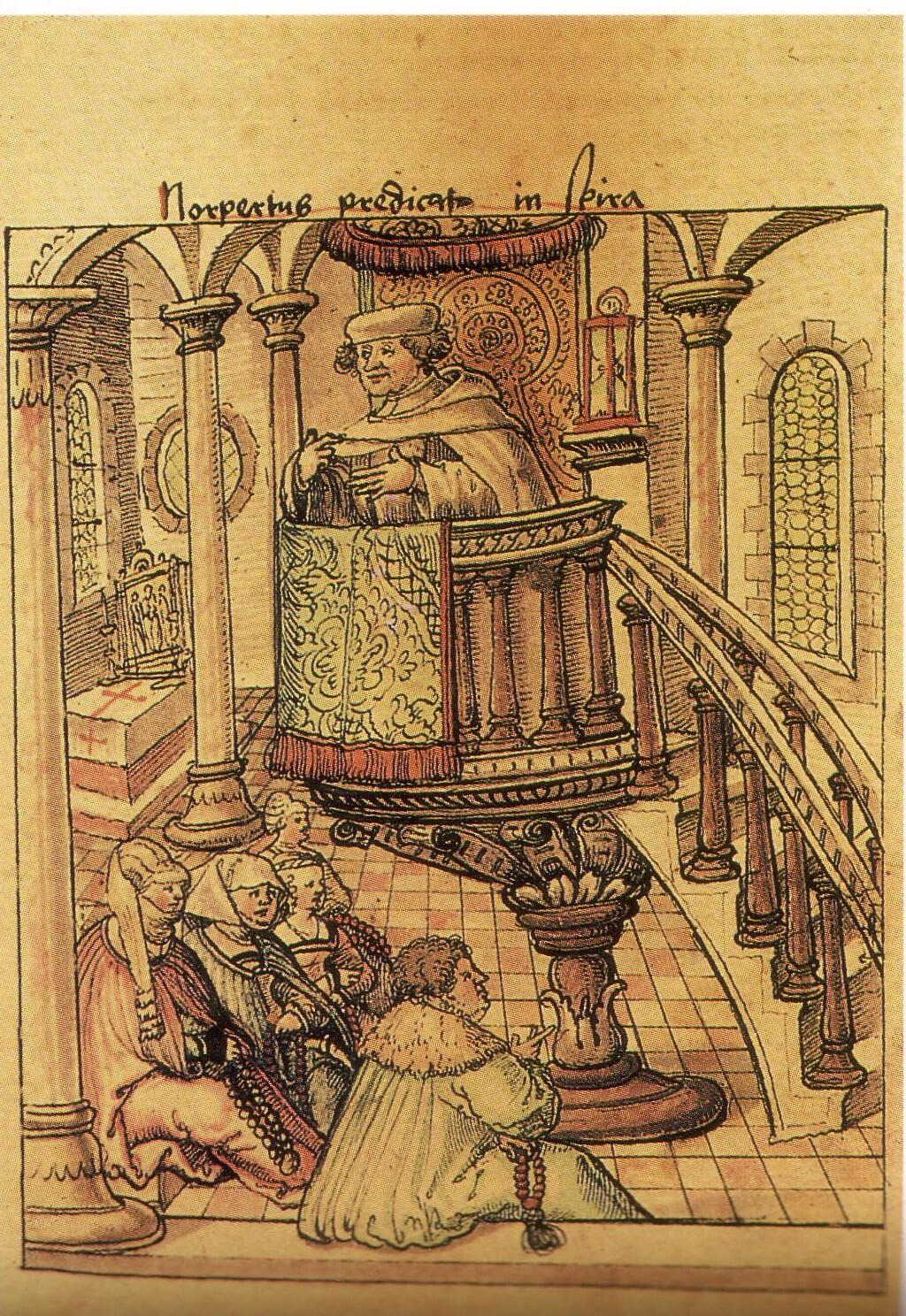 Norbert predigt in Speyer, Weißenauer Traditionscodex (um 1525), Fürstlich Waldburg-Zeil’sches Gesamtarchiv