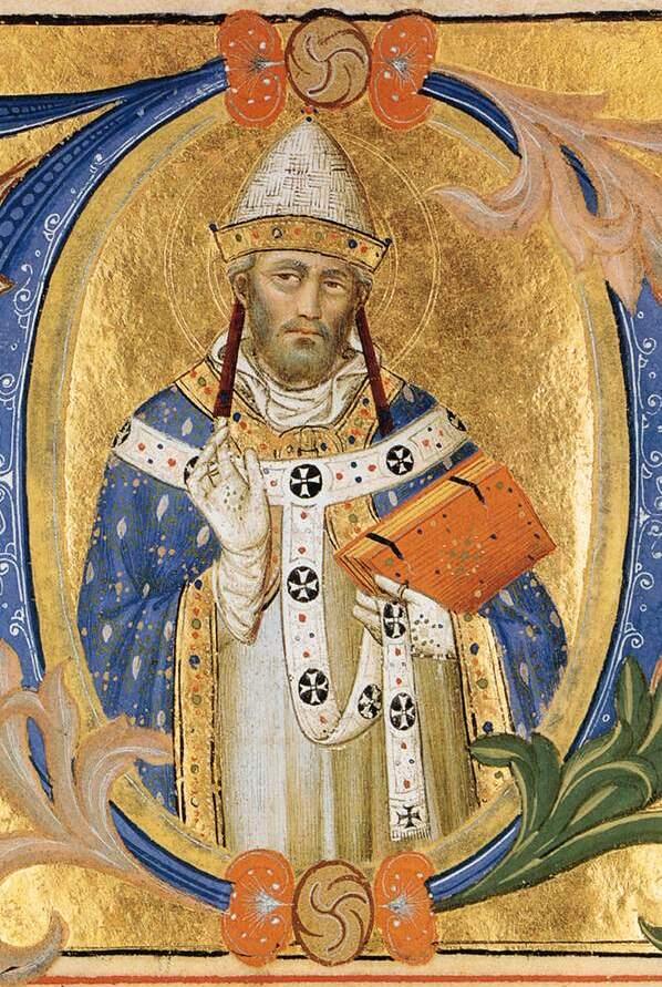 Silvestro dei Gherarducci, Initiale zur Messe vom hl. Clemens, Graduale der Florentiner Kirche Santa Maria degli Angeli, um 1370, Fitzwilliam Museum, Cambridge
