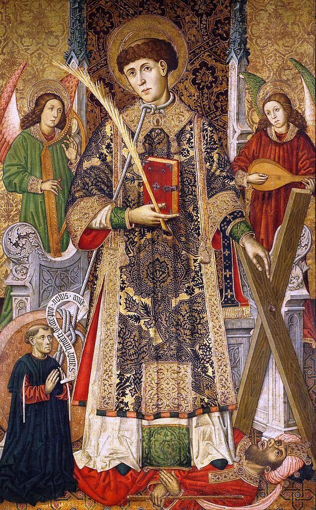 Tomás Giner, Der hl. Vinzenz, Diakon und Märtyrer, mit einem Stifter, ca. 1462–1466, Museo del Prado, Madrid