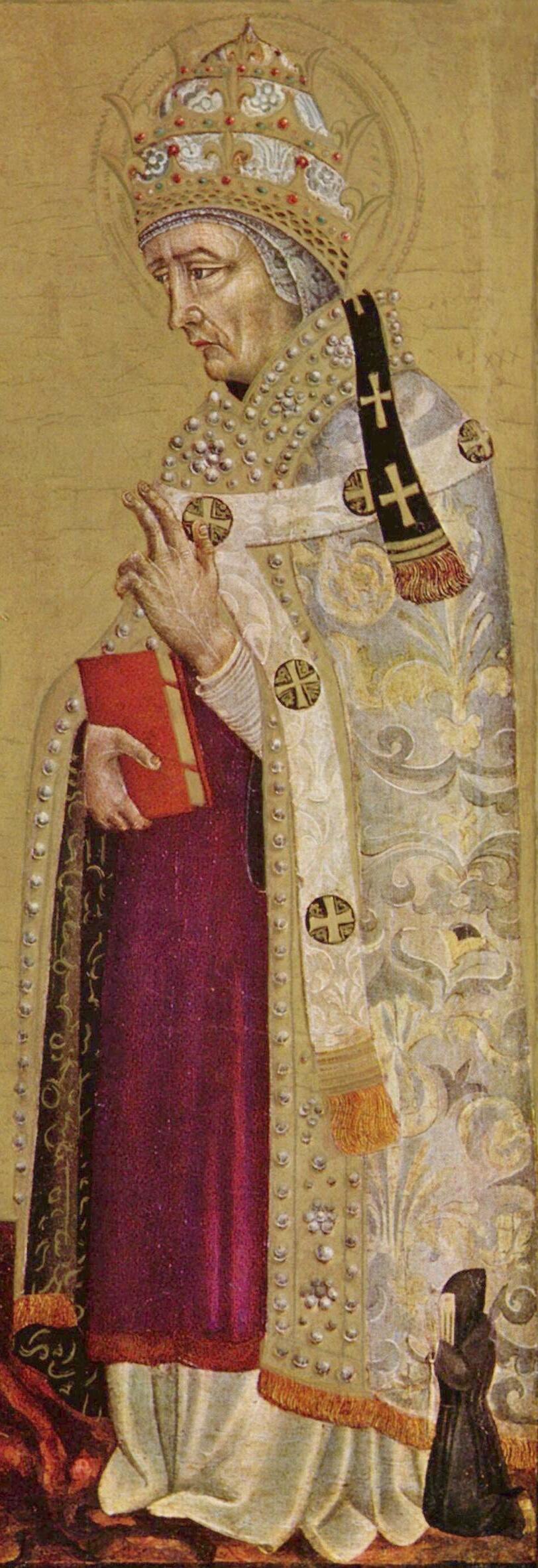 Ausschnitt eines Sieneser Prozessionsbilds (gespiegelt) von Giovanni di Paolo (1403–1482), National Gallery, London