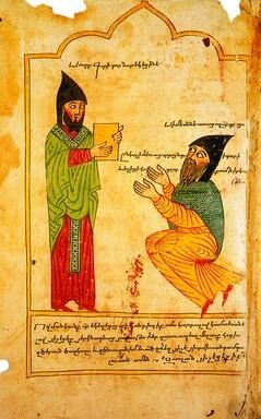 Gregor von Narek und der Schüler Simeon auf einer Illustration der Klagelieder, um 1391