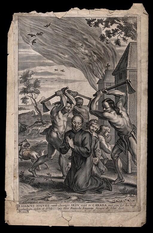 Das Martyrium Isaac Joguesʼ, Kupferstich von Adrian Melaer nach Abraham van Diepenbeeck, aus: Cornelius Hazart, Kerckelycke historie vande gheheele wereldt, 1667. Foto: Wellcome Collection (CC BY 4.0)