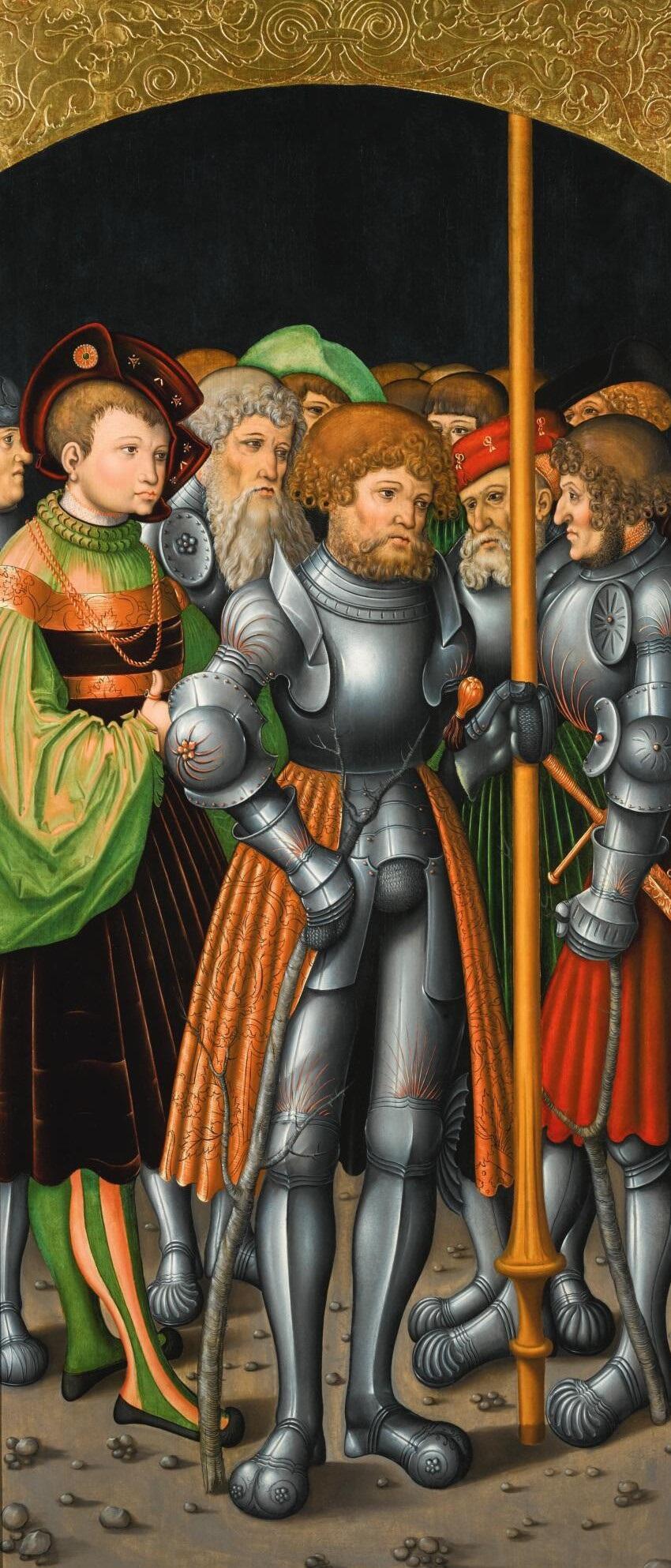 Simon Franck, Der hl. Achatius inmitten von Rittern und Edelleuten, ehemaliger Altarflügel, um 1520