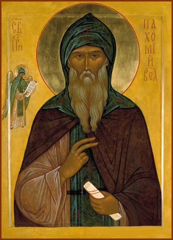 Pachomius erhält vom Engel die Tafel mit der Mönchsregel. Ikone mit freundlicher Genehmigung des Orthodoxen Informationszentrums e.V., Krefeld