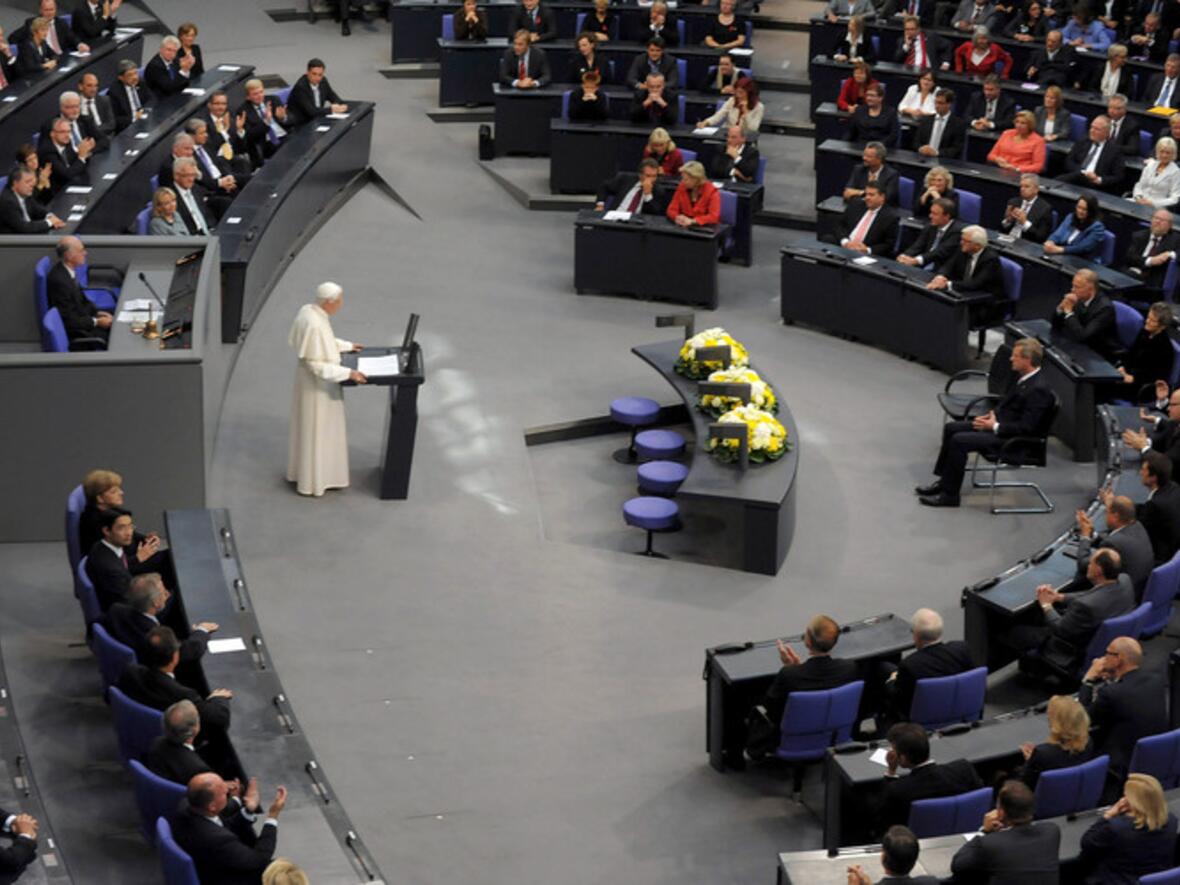 Papst Benedikt XVI. während seiner Rede vor dem Deutschen Bundestag