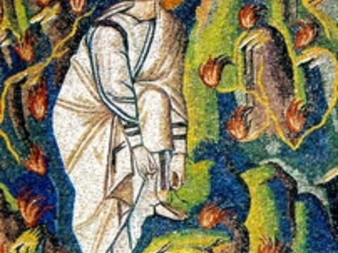 Mose im brennenden Dornbusch, Mosaik aus San Vitale, Ravenna, 6. Jh.