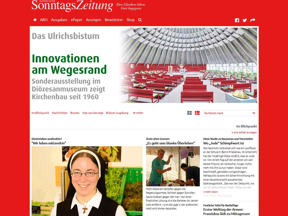 Screenshot von der neugestalteten Seite der Katholischen SonntagsZeitung.