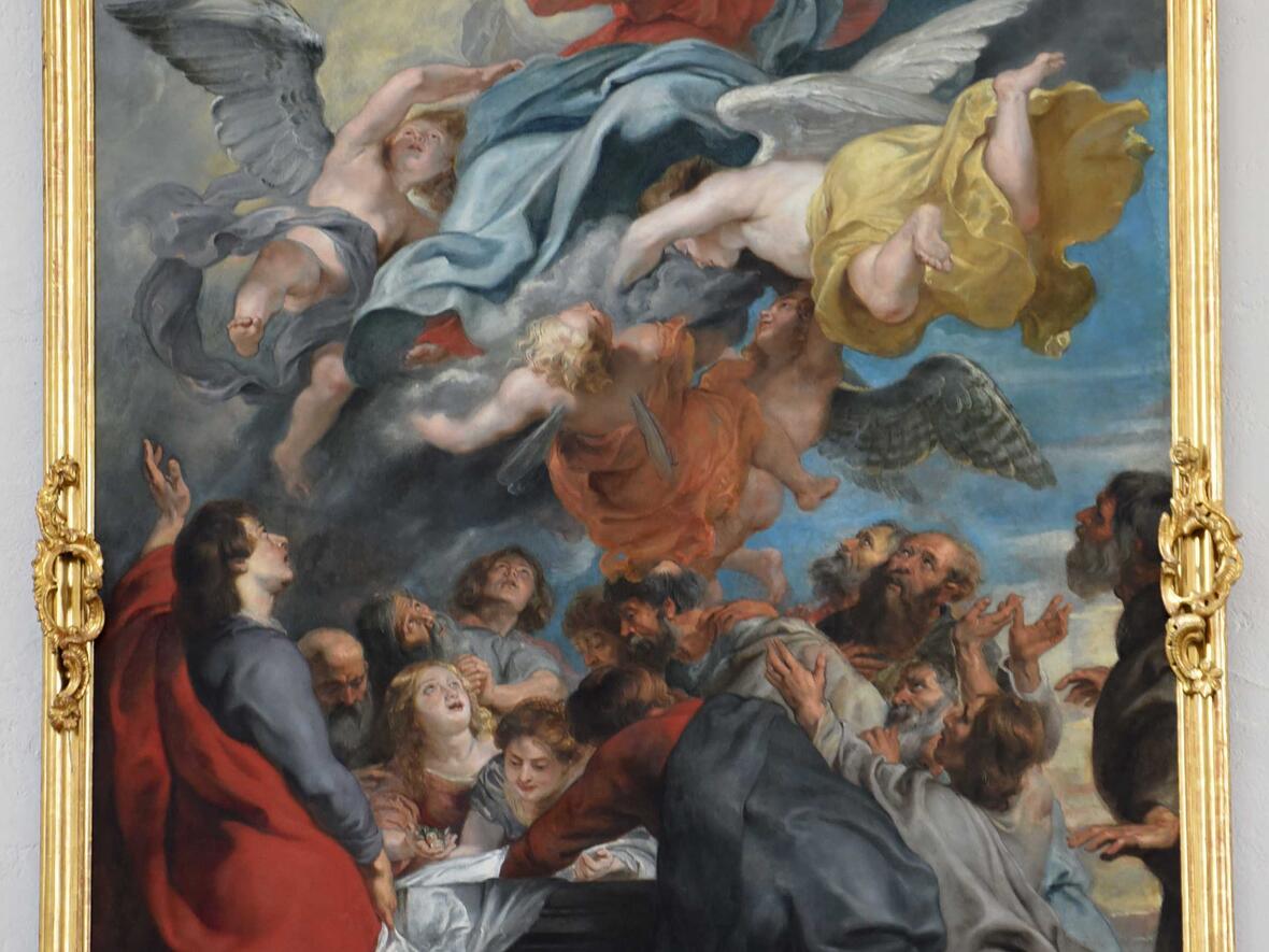 Darstellung der Aufnahme Mariens in den Himmel in der Wallfahrtskirche Heilig Kreuz in Augsburg. Foto: Maria Steber / pba 