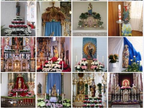 Fotocollage der zwanzig eingesandten Marienaltäre aus dem gesamten Bistumsgebiet.