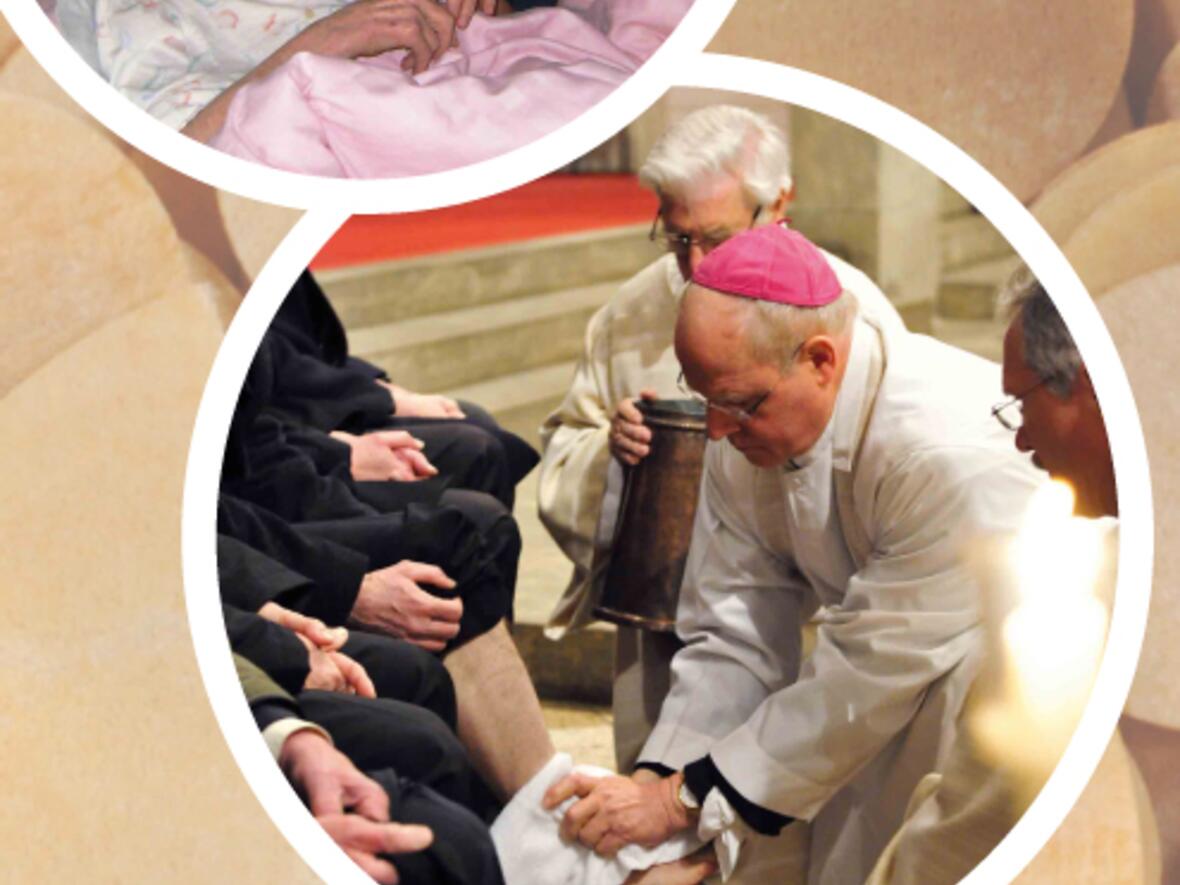 Roll-ups am Bistumsstand, deren Bilder den Besucher in Köln ins Bistum Augsburg "entführen".