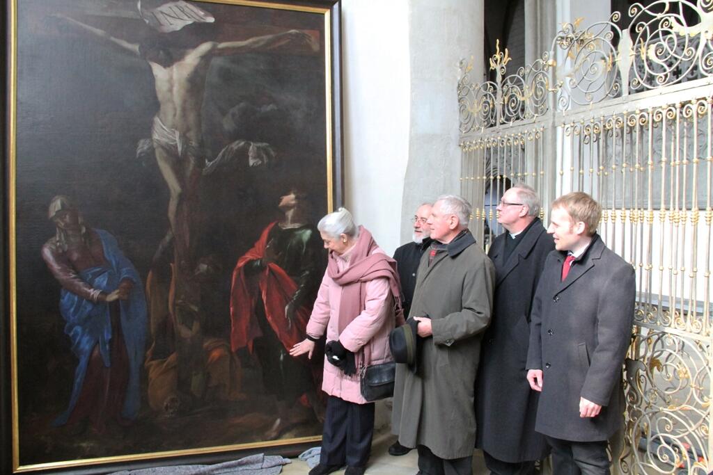 Edith Wollschläger, Stefan Hundbiß, Burkhart Wollschläger, Bischofsvikar Karlheinz Knebel und Diözesankonservator Dr. Michael Schmid (von links).