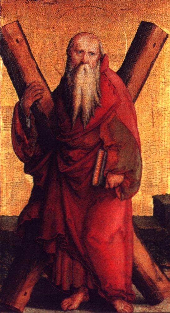 Darstellung des Heiligen Andreas mit Kreuz. Quelle: WikiCommons