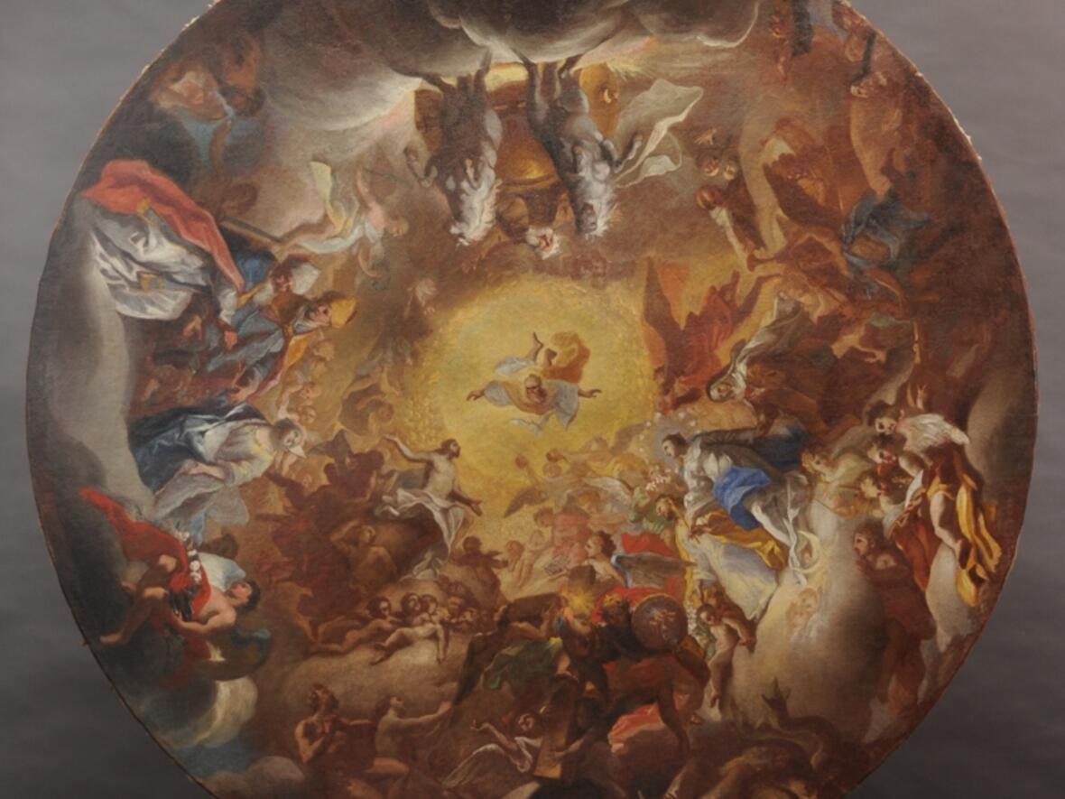 Das Gemälde "Verehrung der Trinität" von C.D.Asam ist Sonntag von 13.00 bis 17.00 Uhr in der Friedhofskapelle in Wettenhausen zu sehen. Bild: BLfD