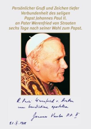Vorderseite des Gebetskärtchens "Johannes Paul II." Bild. Kirche in Not