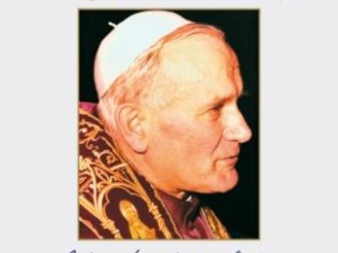 Vorderseite des Gebetskärtchens "Johannes Paul II." Bild. Kirche in Not