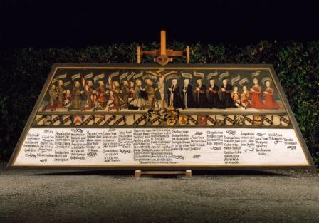 Die Gedenktafel des Simprecht von Benzenau und seiner Gemahlin Kunigunde von Stain Bild.Schwäbisches Bildungszentrum Kloster Irsee