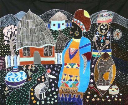 Exponat aus der Ausstellung "Kunstvoll bestickte Wandbehänge aus Südafrika" vom 19.8. bis 30.9.2010. Bild: SKM