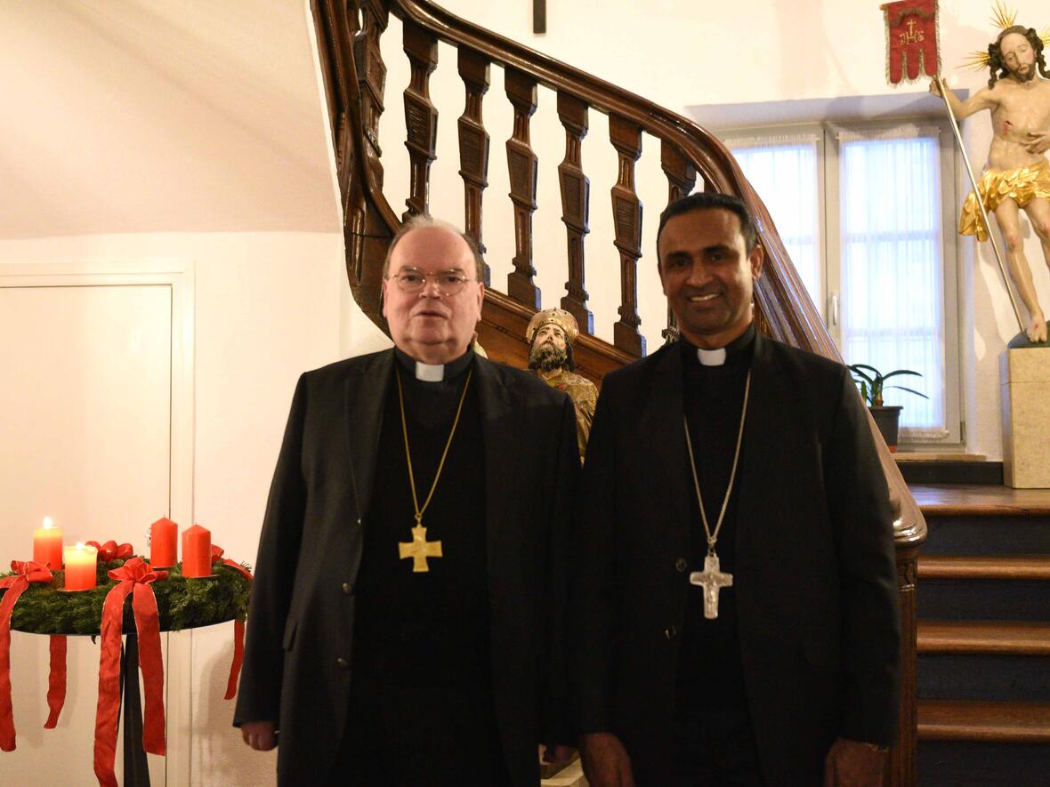 Der neue Bischof der Diözese Gorakhpur im Osten Indiens, Bischof Mathew Nellikunnel CST, war an diesem Montag im Bischofshaus zu Gast. (Foto: Maria Rösch / pba)