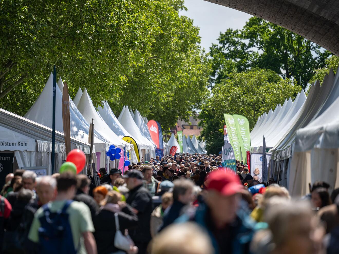 Buntes Treiben entlang des Mains: Der 104. Deutsche Katholikentag findet in Würzburg statt (Fotos: Julian Schmidt / pba)