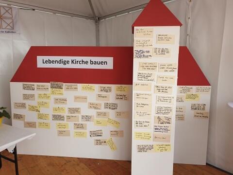 Knapp 120 „Ziegelsteine“ wurden mit Wünschen und Anregungen für eine lebendige Kirche beschriftet (Foto: Diözesanrat/Malgorzata Brandmair)