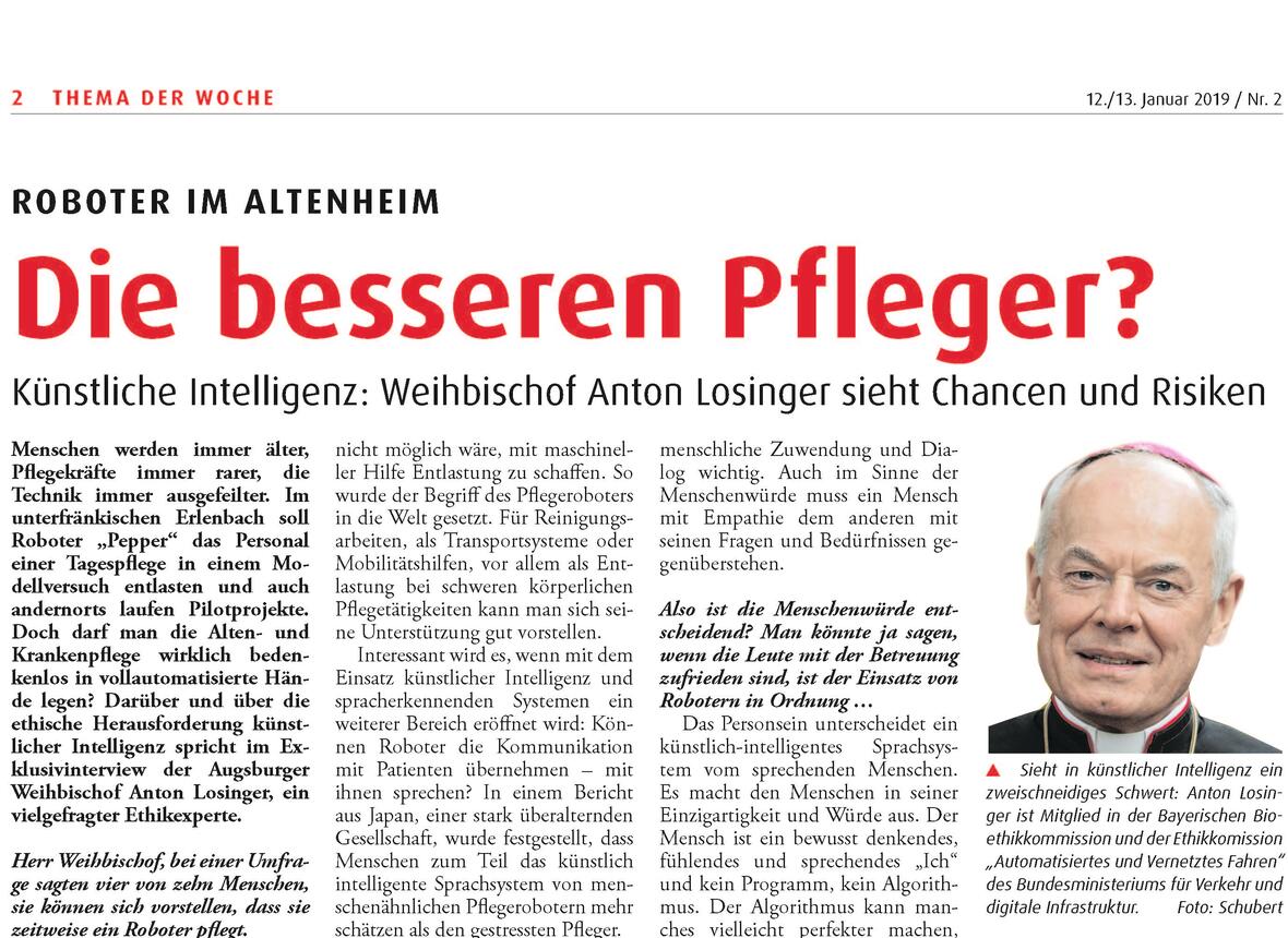 Kath. Sonntagszeitung_Interview Roboter in der Pflege