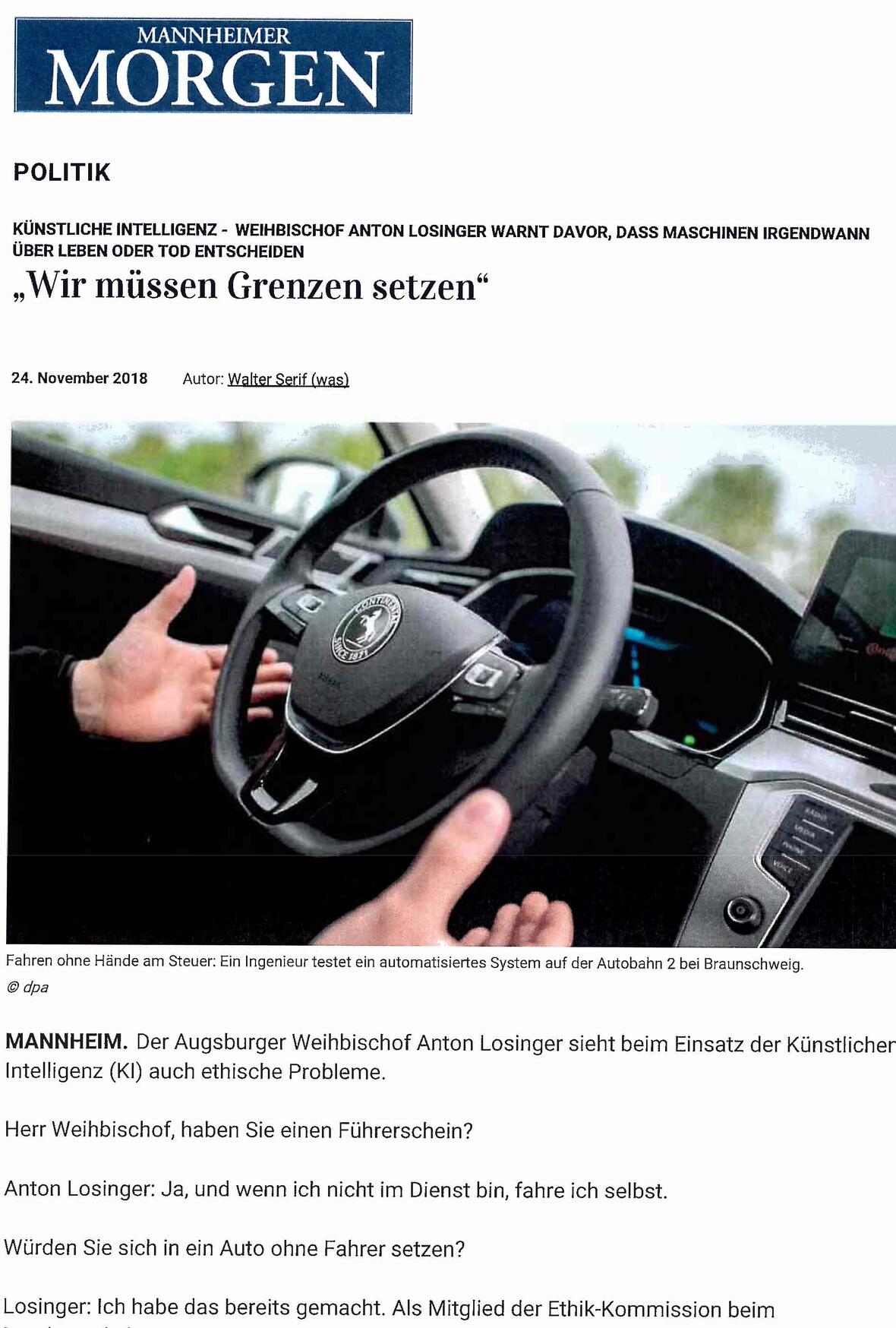 Mannheimer Morgen_Künstliche Intelligenz_24.11.2018