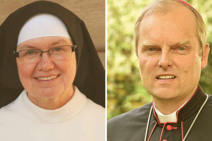Schwester Dr. Theresia Mende OP und Weihbischof Florian Wörner (Fotos: Privat/Nicolas Schnall, pba)